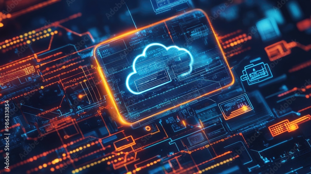 Poster a digital wallet icon linked to data nodes in the cloud, representing secure personal financial tran