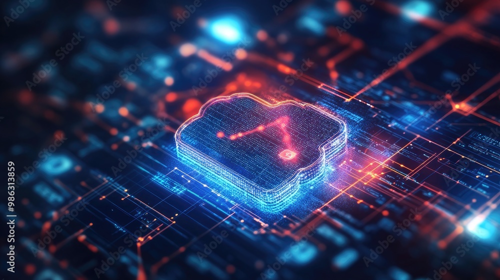 Poster a digital wallet icon linked to data nodes in the cloud, representing secure personal financial tran