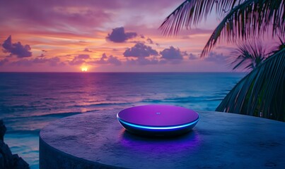 Vibrant Sunset Over a 3D Base Station Receiver, showcasing advanced technology against a stunning colorful sky backdrop.
