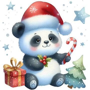 recommend clip art: Christmas panda watercolor painting cutout png clip art transparent background