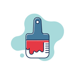 A paintbrush with red and white paint on it. The brush is being used to paint a wall