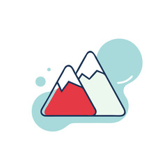 A mountain range with a red peak and a white peak. The mountains are in the background and the foreground is blue