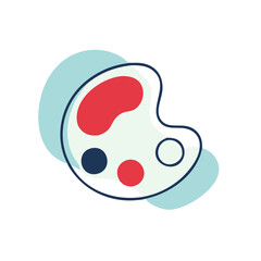 A painting palette with red, blue and white colors. The palette is used for mixing colors to create new shades