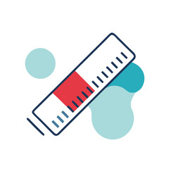A ruler with a red dot on it. The ruler is a measuring tool