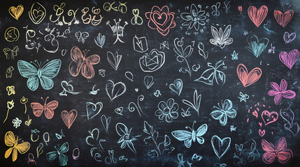 Naklejka premium A chalk art pattern of hand-drawn lettering and whimsical illustrations, adding a touch of vintage charm. Chalk Art. Illustration