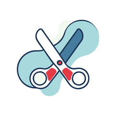 A pair of scissors with a red handle and a blue handle. The scissors are open and ready to cut