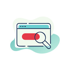 A red button with a magnifying glass on it is displayed on a white background. Concept of focus and attention to detail