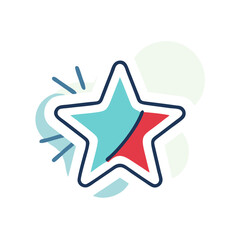 A star with a red and blue outline. The star is shining brightly and is surrounded by a blue and white background