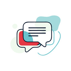 Two speech bubbles with red and white text. The text is written in a bold font. Concept of communication and conversation