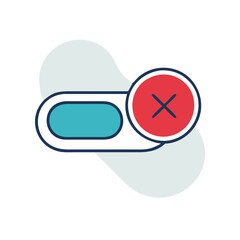 A blue and white button with a red X on it. It is a simple design with a clear message. The blue and white colors give a clean and modern look to the button