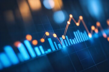 Photo blue growth graph business chart data diagram on success financial presentation background	