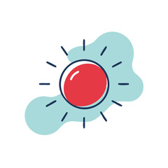 A red sun with a white background. The sun is shining brightly and the sky is blue. The sun is the main focus of the image and it is surrounded by a blue background