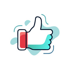 A thumbs up sign with a blue and green background. The thumbs up sign is a symbol of approval or agreement
