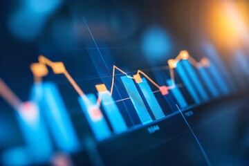 Photo blue growth graph business chart data diagram on success financial presentation background	