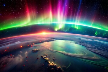 Aurora borealis dancing over earth in vibrant colors