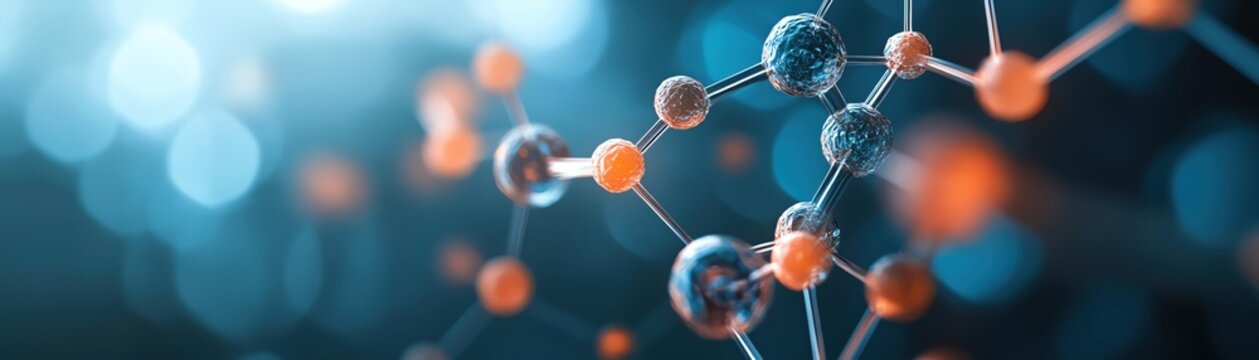Abstract representation of polymer molecular bonds glowing in vivid colors