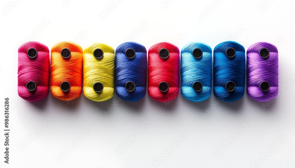Poster colorful spools of thread in a row