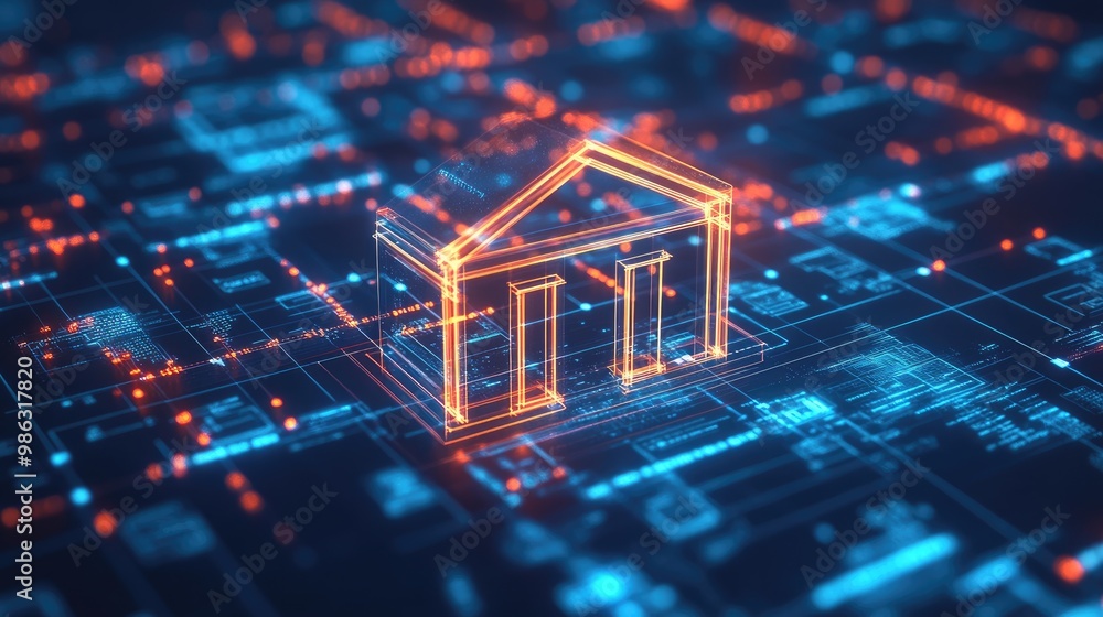 Poster a glowing digital bank symbol in a connected virtual network, representing the seamless exchange of 