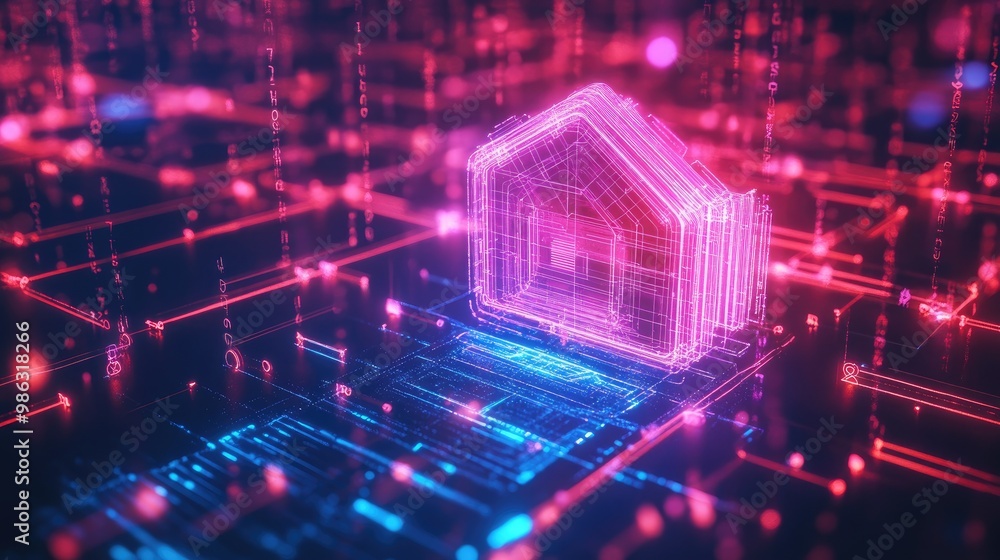 Poster a glowing digital bank symbol surrounded by a web of data nodes, representing the seamless flow of i