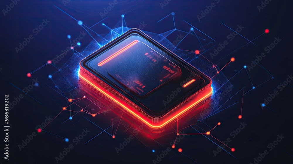 Poster a glowing digital wallet icon with connected data points, representing secure online financial trans