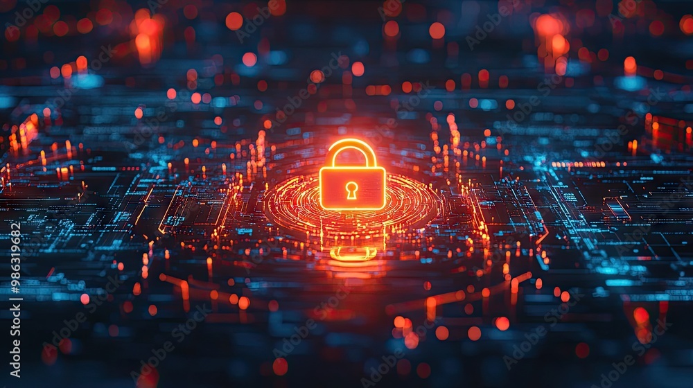 Poster a glowing padlock icon on a virtual interface, representing personal information security and secure