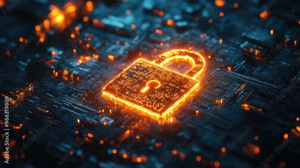 Poster a glowing padlock icon on a virtual interface, representing personal information security and secure