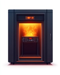 A modern, black sauna with an inviting, glowing interior, perfect for relaxation and wellness, white background