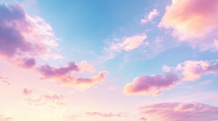 Clear blue sky with soft pastel tones of pink and white as the sun sets