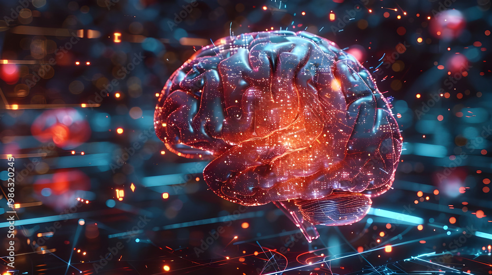 Aufkleber a glowing digital brain surrounded by circuits and data, symbolizing artificial intelligence