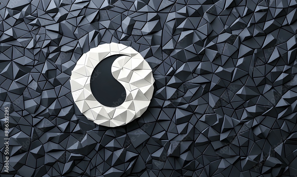 Poster yin yang harmony, an abstract design featuring a yin yang symbol intertwined with vibrant colors and