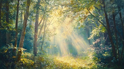 Obraz premium Sunbeams Through a Dense Forest Canopy