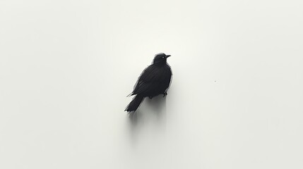 A minimalist depiction of a black bird against a light background, emphasizing simplicity and form.
