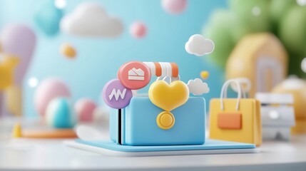 Colorful 3D Illustration of Cute Messenger Bag Icons