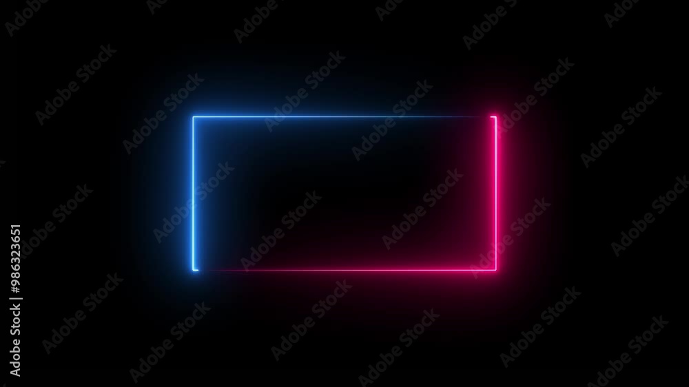 Poster neon line frame animation. abstract moving neon rectangle frame animation on black background