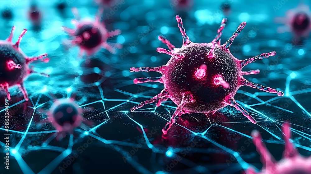 Aufkleber intricate viral structures under magnification, showcasing detailed textures and patterns of virus p
