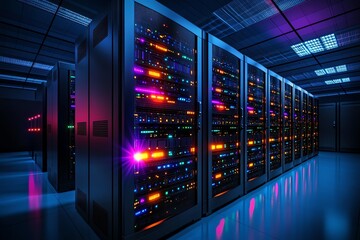 A server room with flashing lights, representing the management of IT infrastructure capacity