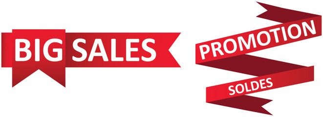 Set of red sale quality tags and labels isolated. Shopping stickers and badges. Discount sticker product tag set. Special offer, soldes, new, sale, discount, Promo.