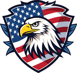 Campaign vector t-shirt design with eagle on American flag and stars white background 
