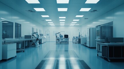 A state-of-the-art cleanroom where robots manufacture next-generation AI chips under bright lights