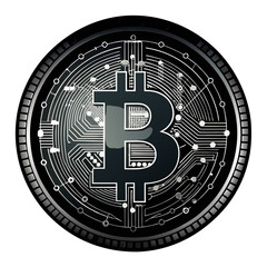 Bitcoin coin black silhouette vector image, isolated on white background
