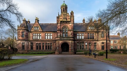 Naklejka premium Pollokshields Burgh Hall is a municipal building located in the Maxwell Park, Glasgow Scotland England UK. Burg Hall is made of dark red sandstone