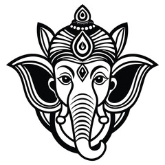Ganesh head vector line art on white background