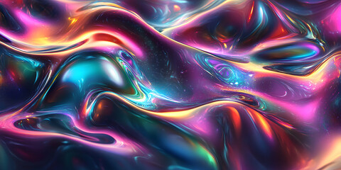 Obraz premium abstract wavy background made of liquid glass. holographic iridescent wavy glass texture. neon colors. 3d rendering