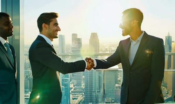 Egyptian Man Celebrating Successful Corporate Partnership in Office