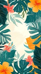 Fototapeta premium Tropical Leaves and Flowers Background