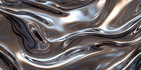 Silver metallic liquid texture. abstract background in the form of liquid shiny metal. glossy chrome texture. 3D rendering
