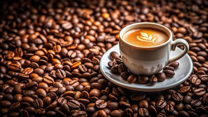 Fototapeta premium Close-up of a coffee cup with coffee bean on top