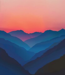 Obraz premium Blue Mountain Silhouette with Pink Sunset Sky