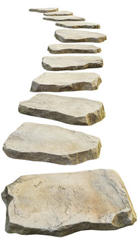 A pathway of flat stones arranged in a stepping fashion, ideal for outdoor landscaping and garden paths.
