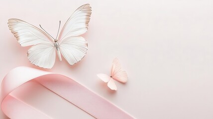 Butterfly emerging from a pink ribbon, symbolizing transformation and hope in breast cancer recovery